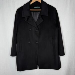 Lauren Ralph‎ Lauren Wool Blend Twill Pea Coat Womens 16 Black Preppy Classic